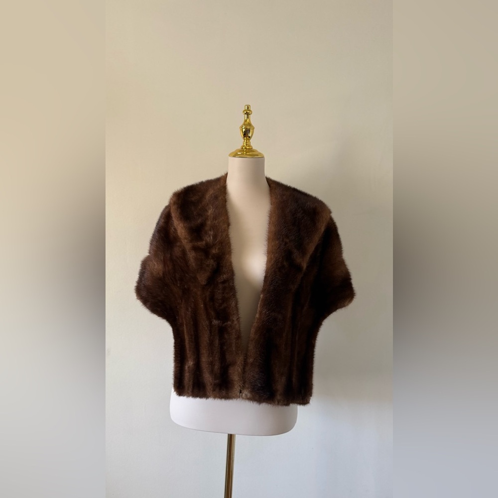 Vintage Mink Fur Stole Shawl 1950’s Brown